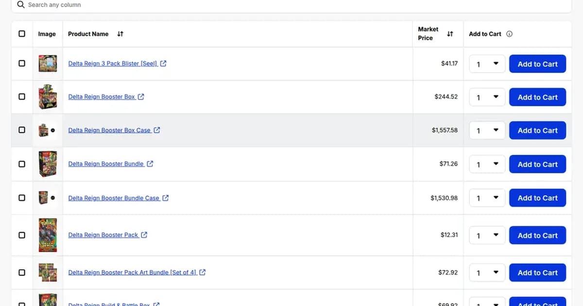 TCGplayer's Delta Reign sealed price guide on October 17, 2026: Booster Box $244.52, Booster Bundle $71.26, loose pack $12.31