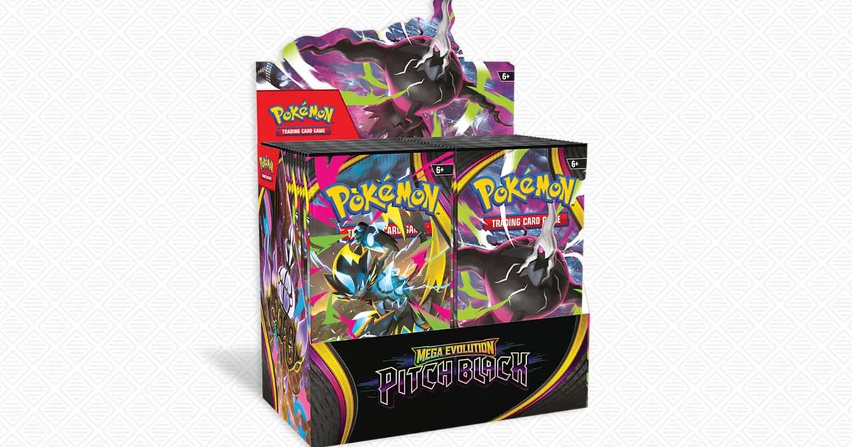 Official Pokémon product image of the Mega Evolution Pitch Black Booster Display Box, 36 booster packs with Mega Darkrai ex art
