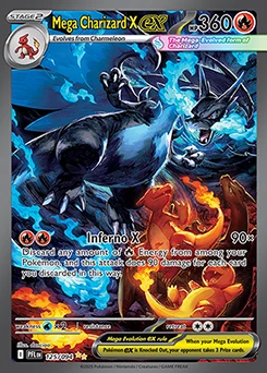 Mega Charizard X ex 125/094, a Special Illustration Rare from Phantasmal Flames illustrated by danciao, a black Charizard X wreathed in blue flame